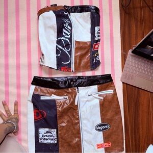 Fashion Nova Brown and White Graphic Tube Top and Skirt Set